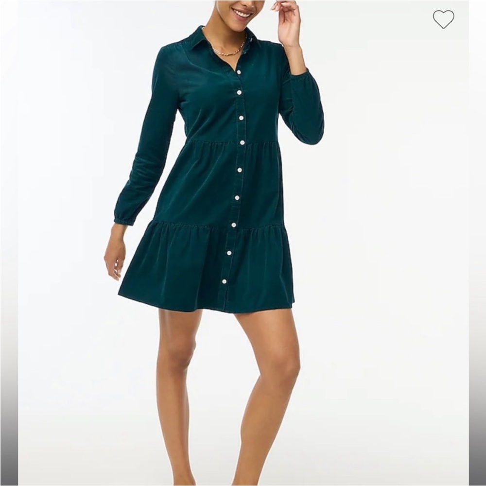 NWT Green Corduroy Collared Mini Shirtdress Size 2